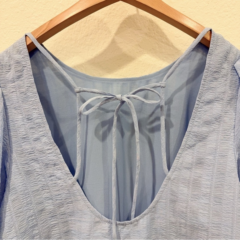 ASTR The Label Puff Short Sleeve Gauze Oversize Blouse Top Blue Size Small NWT - Picture 6 of 6